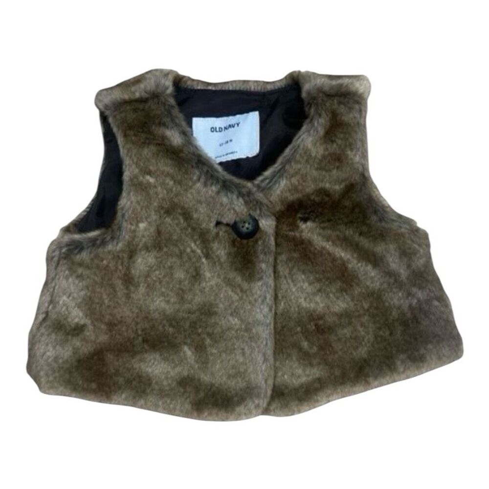 Old Navy Girl's Sleeveless Faux Fur Plush Jacket Vest Size 12-18 Months Brown